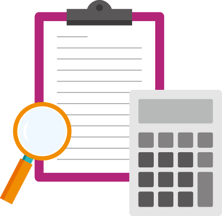 虫メガネと記入用紙と電卓